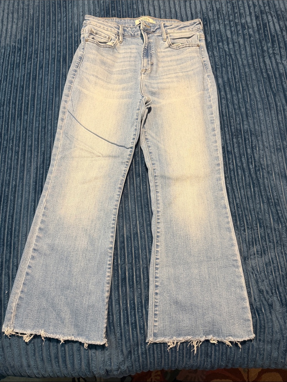 High-Rise Light Wash Wide-Leg Jeans with Frayed Hem